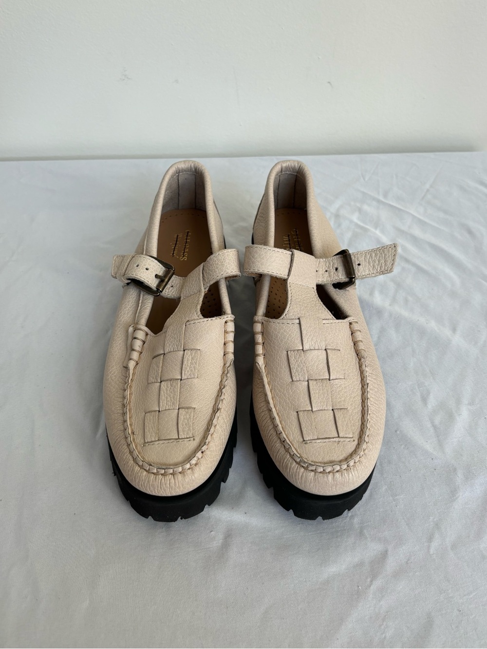 GH Bass Weejuns Fisherman Mary Jane Off White Leather Super Lug Sole Shoes sz 7